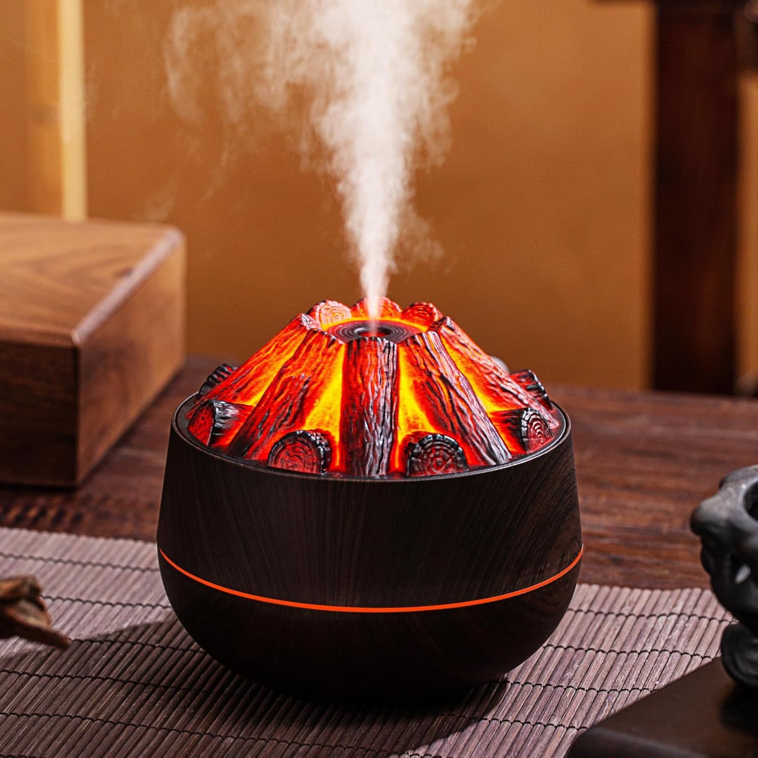 Volcanic Flame Humidifier with Charcoal Mist