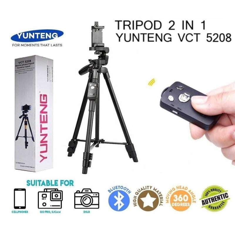 YUNTENG 5208 Aluminum Tripod 43cm-125cm with Bluetooth Remote