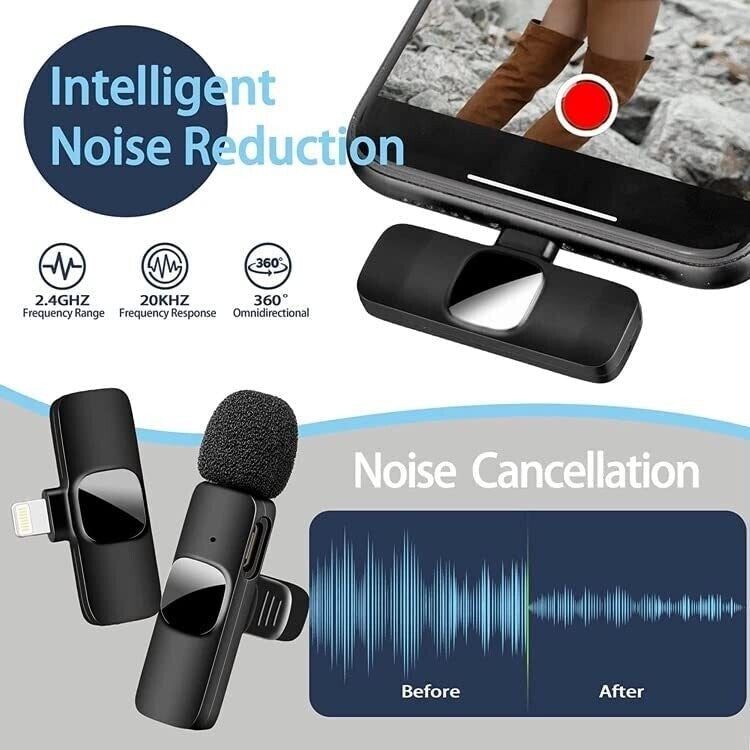 2 Wireless Lavalier Microphones for Android & iPhone