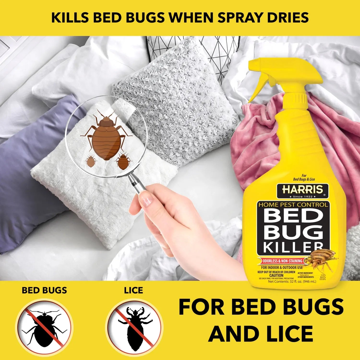 Harris Bed Bug Killer Spray, 32 oz - Fast-Acting & Odorless