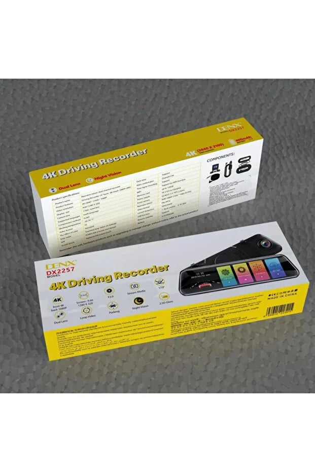 DENX DX2257 4K Dual Lens Driving Recorder – Front 4K + Rear 1080P | 10-Inch Touch Screen Dash Cam with Night Vision & Parking Mode | UAE