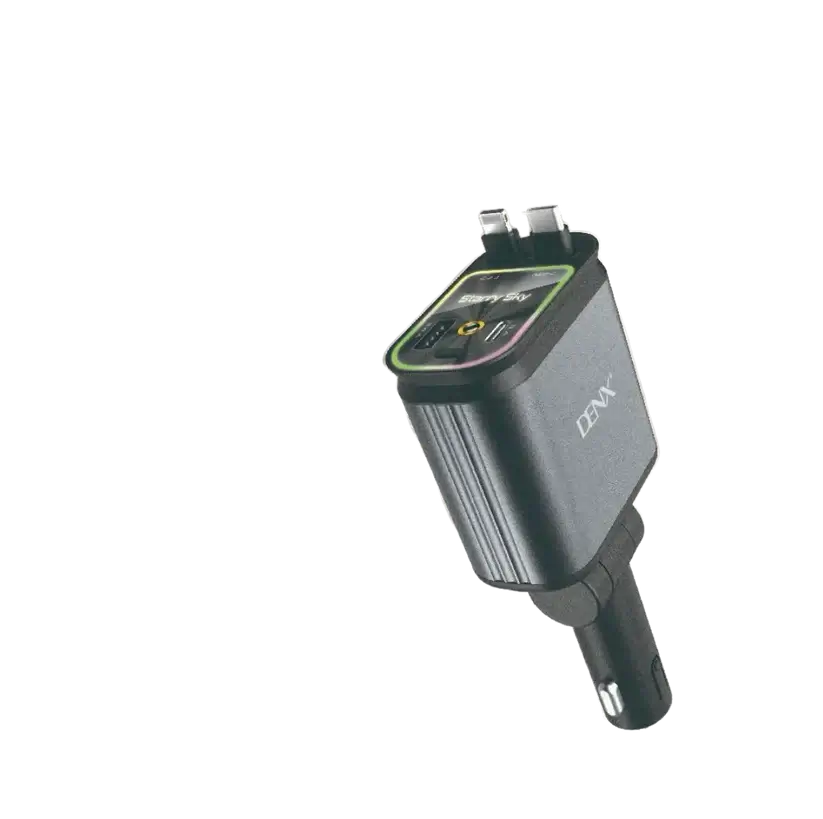 DENX 66W Fast Car Charger with Built-in Type-C & Lightning Cables | Dual USB Fast Charger with Digital Display | UAE Plug-and-Play Charger for All Cars