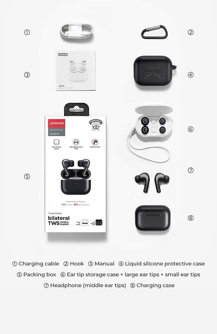 Joyroom T03 PRO TWS Wireless Earbuds noise cancelling Black headphones | Premium Quality