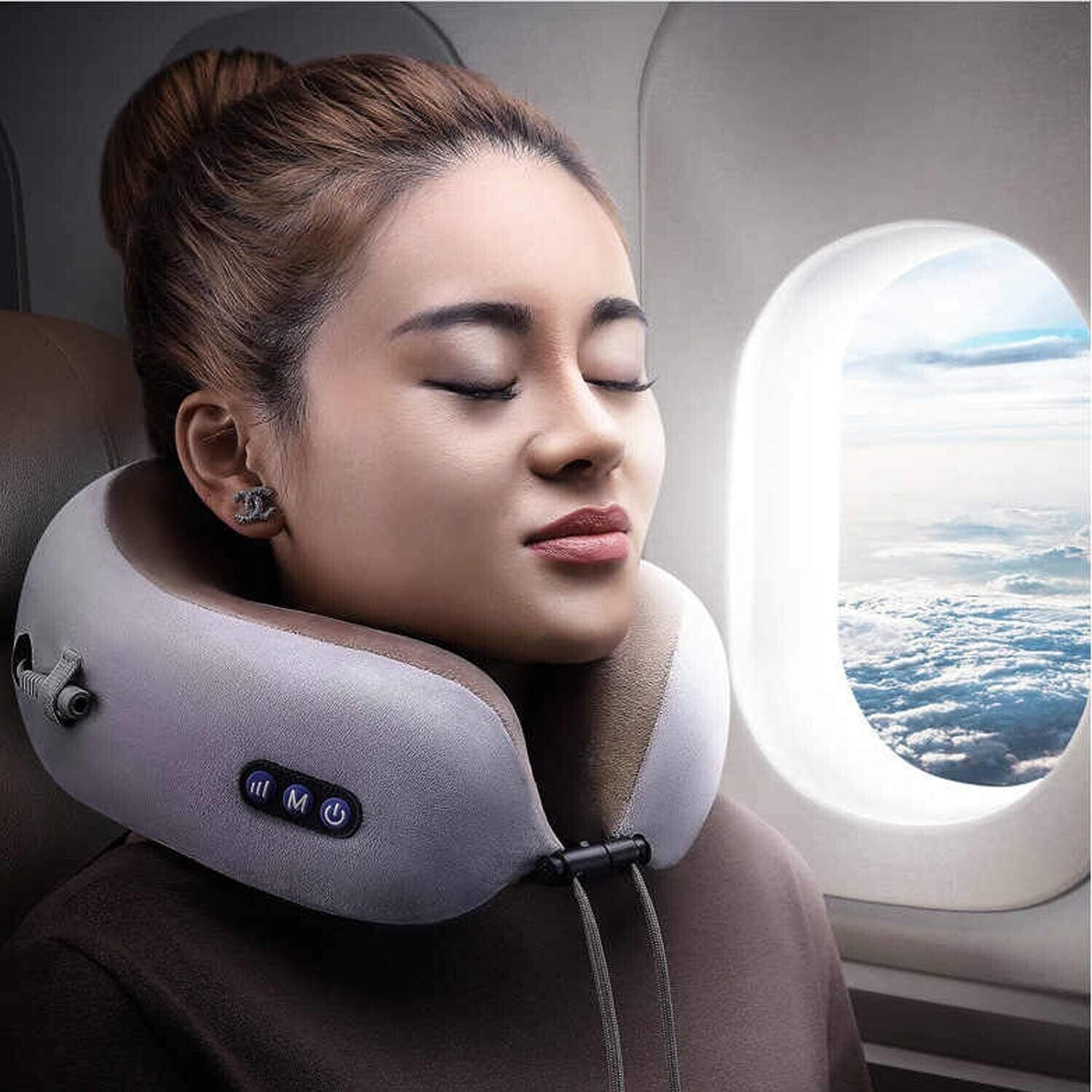 Portable Electric Travel Neck Pillow for Airplane Sleep