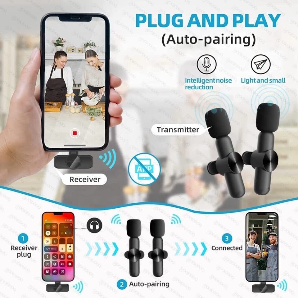 2 Wireless Lavalier Microphones for Android & iPhone