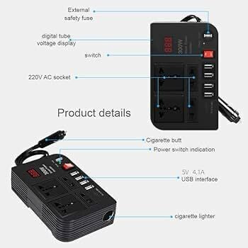 300W Car Power Inverter, DC 12V to 220V AC