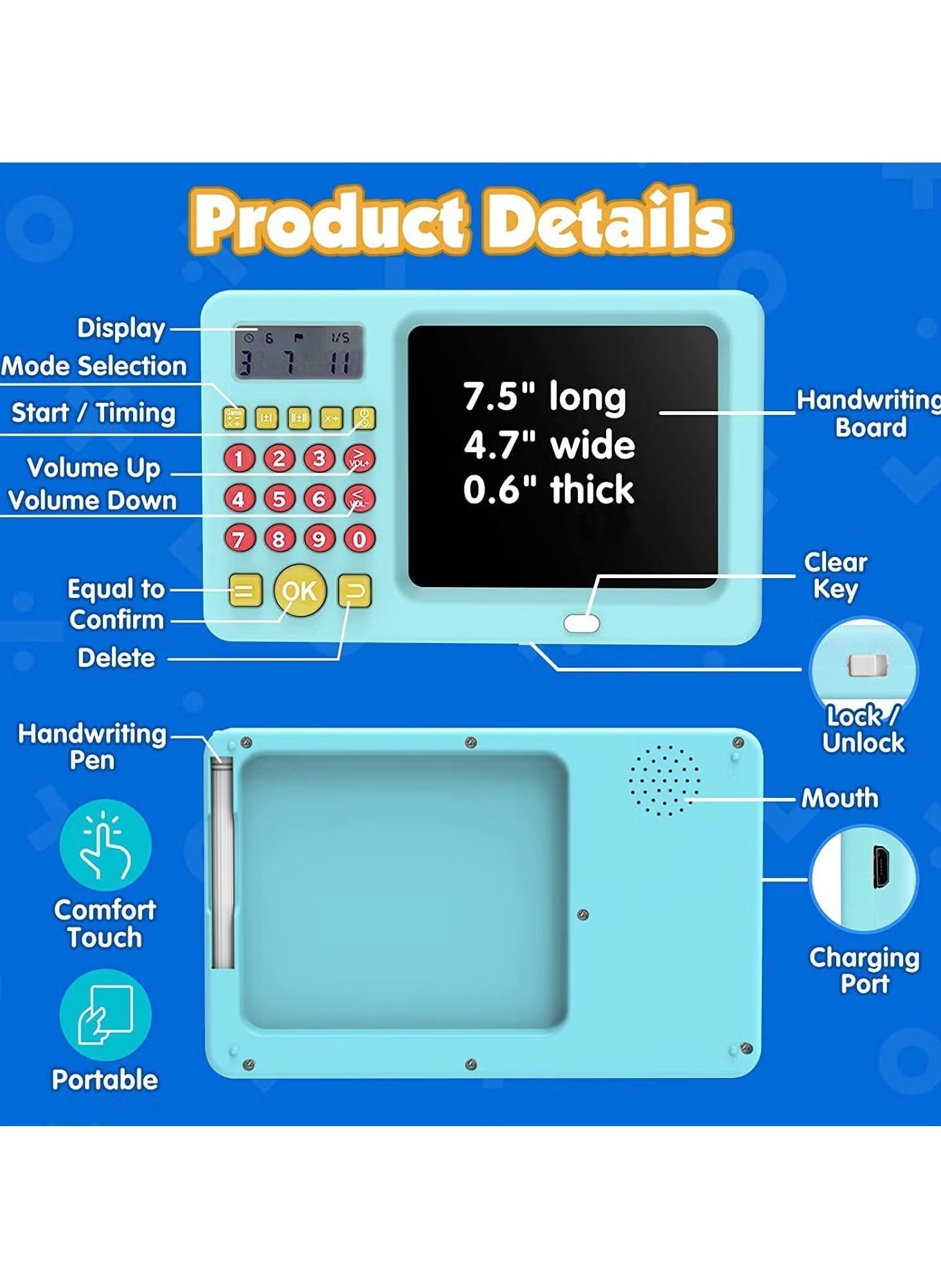 2-in-1 Writing Tablet & Calculator – Early Education Tool for Kids