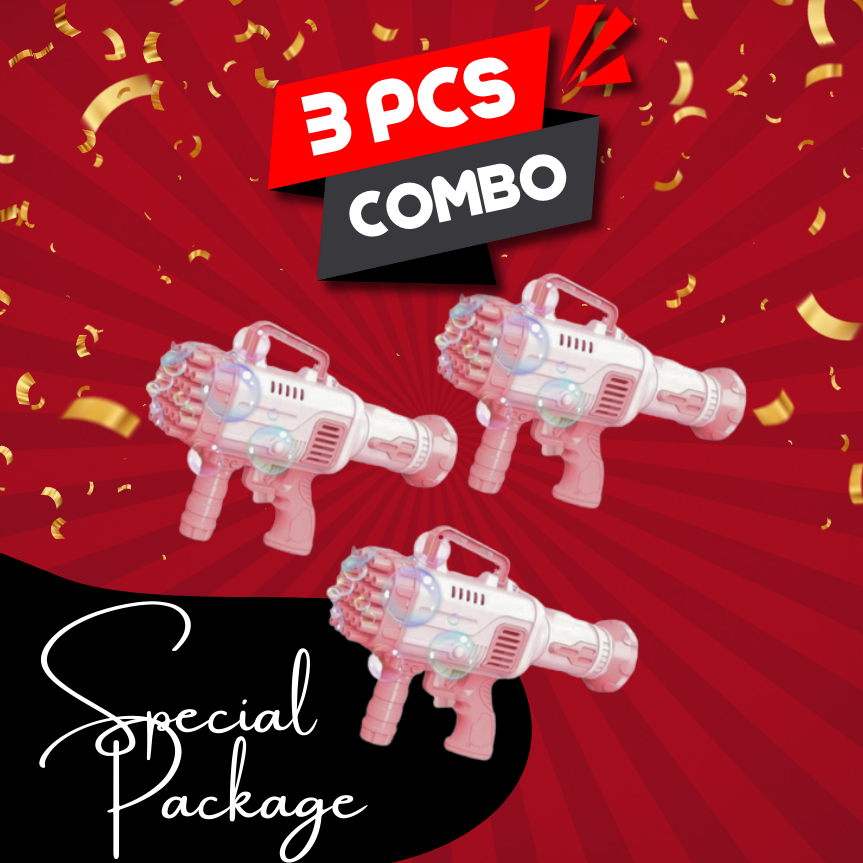 3 Pack 32 Holes Kids Bubble Gun – Rocket Soap Bubbles Machine, Automatic Blower for Kids
