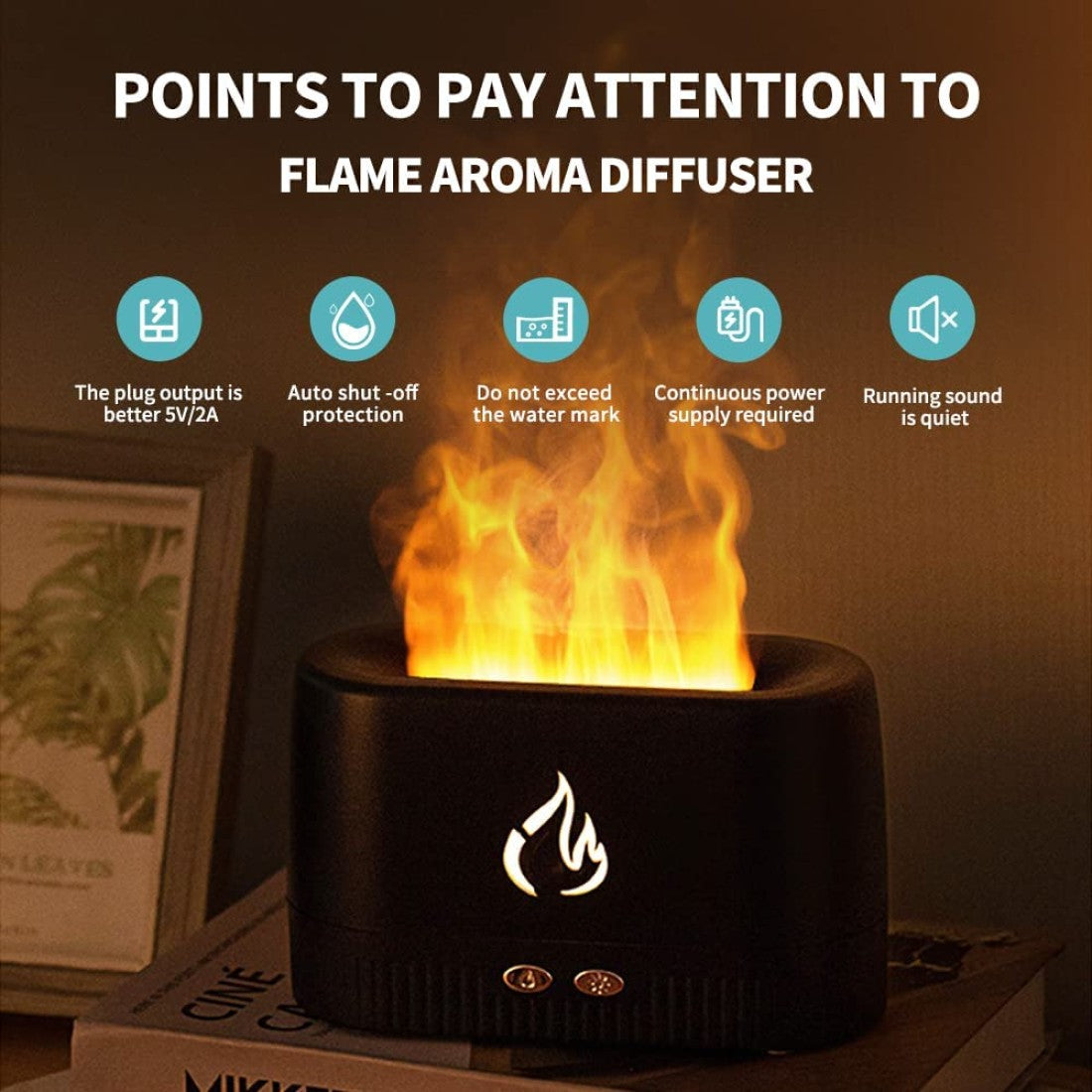 Aroma Diffuser with Flame Light – Ultrasonic Mist Humidifier & Aromatherapy Diffuser