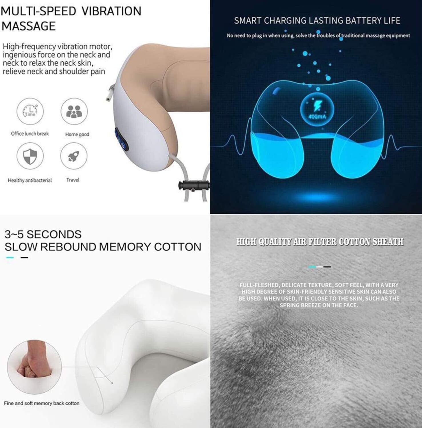 Portable Electric Travel Neck Pillow for Airplane Sleep