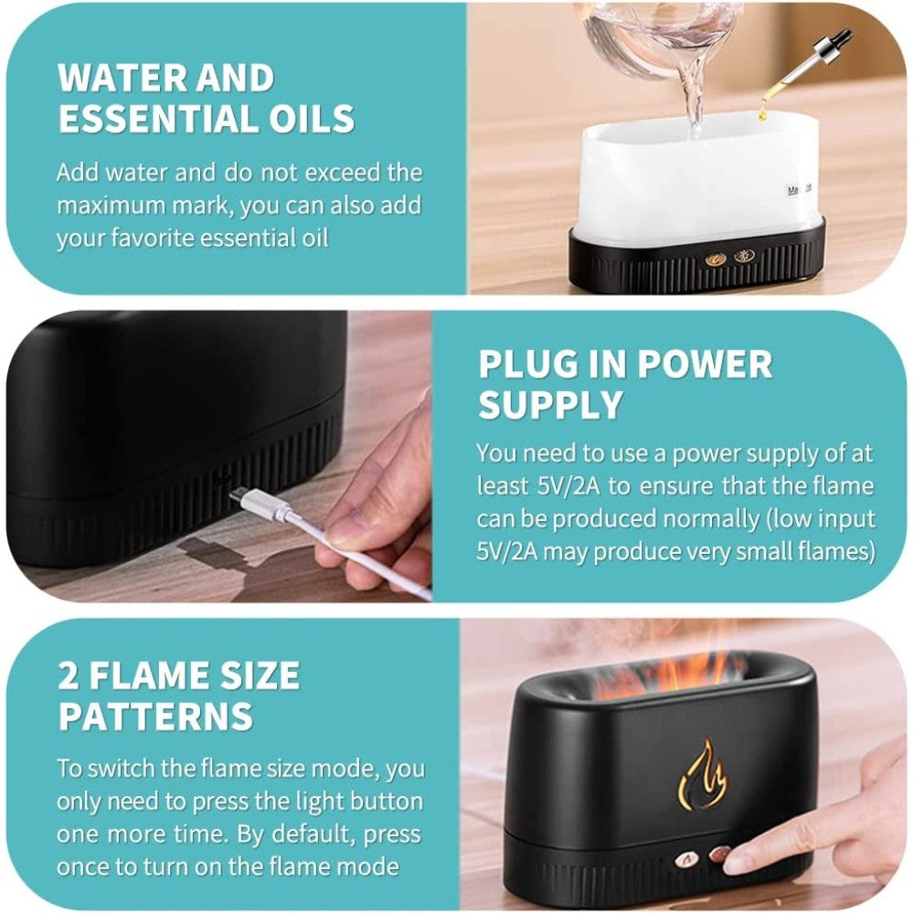 Aroma Diffuser with Flame Light – Ultrasonic Mist Humidifier & Aromatherapy Diffuser