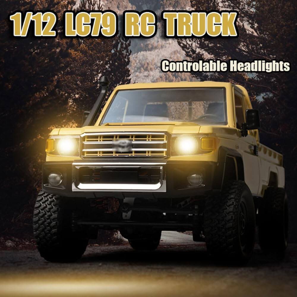 Full-Scale 4WD LC79 Toyota RC Crawler 1:12 – Powerful Off-Road Remote Control Car in Yellow | Realistic Desert Edition