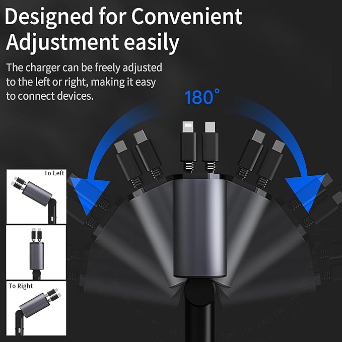 60W Retractable Car Charger – Fast Charging Power Adapter for iPhone 16/15/14/13/12/11 & Type-C