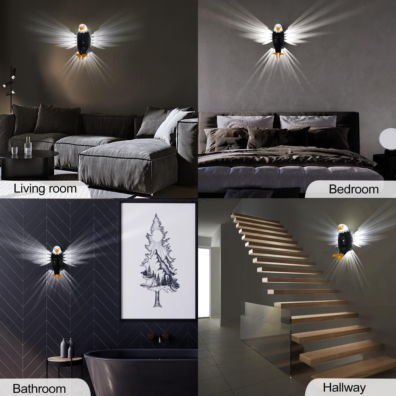 Supreouts Bald Eagle Wall Light – Remote Control LED Night Lamp