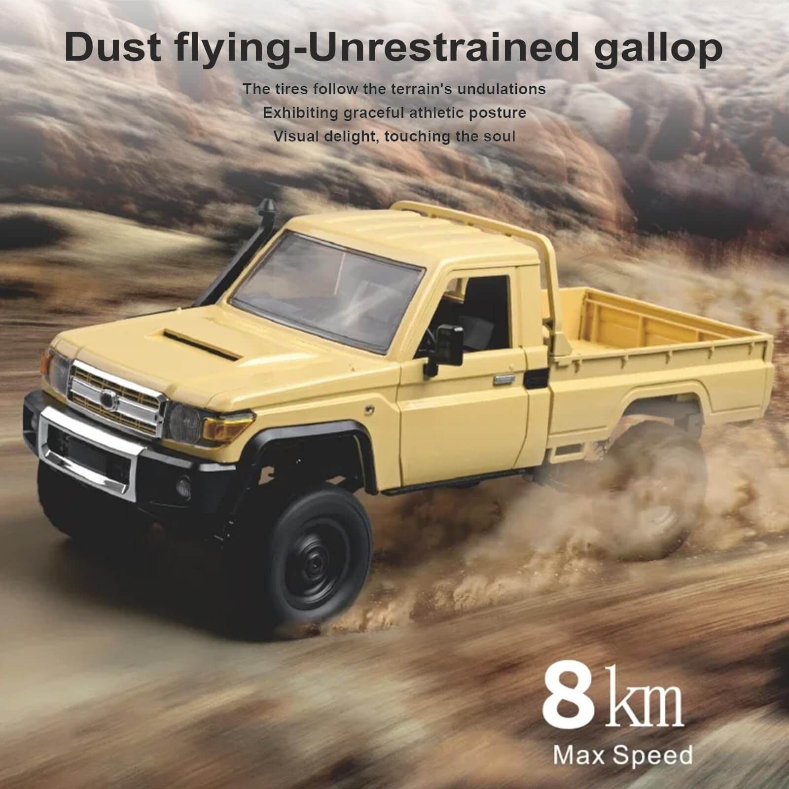 Full-Scale 4WD LC79 Toyota RC Crawler 1:12 – Powerful Off-Road Remote Control Car in Yellow | Realistic Desert Edition
