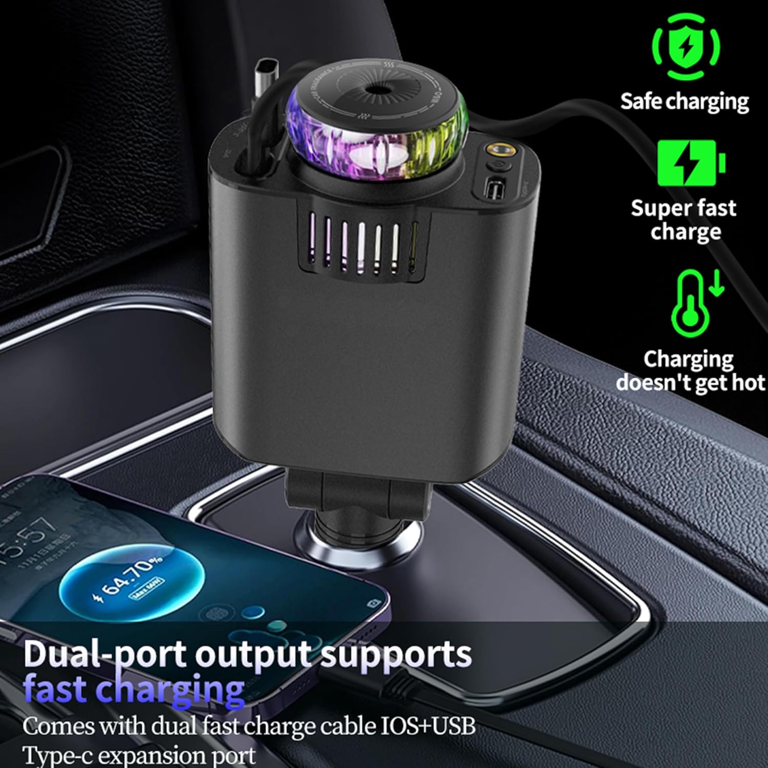 5-in-1 Retractable Car Charger with Starlight & Built-in Air Freshener | Fast Charging & Aromatherapy for Cars UAE