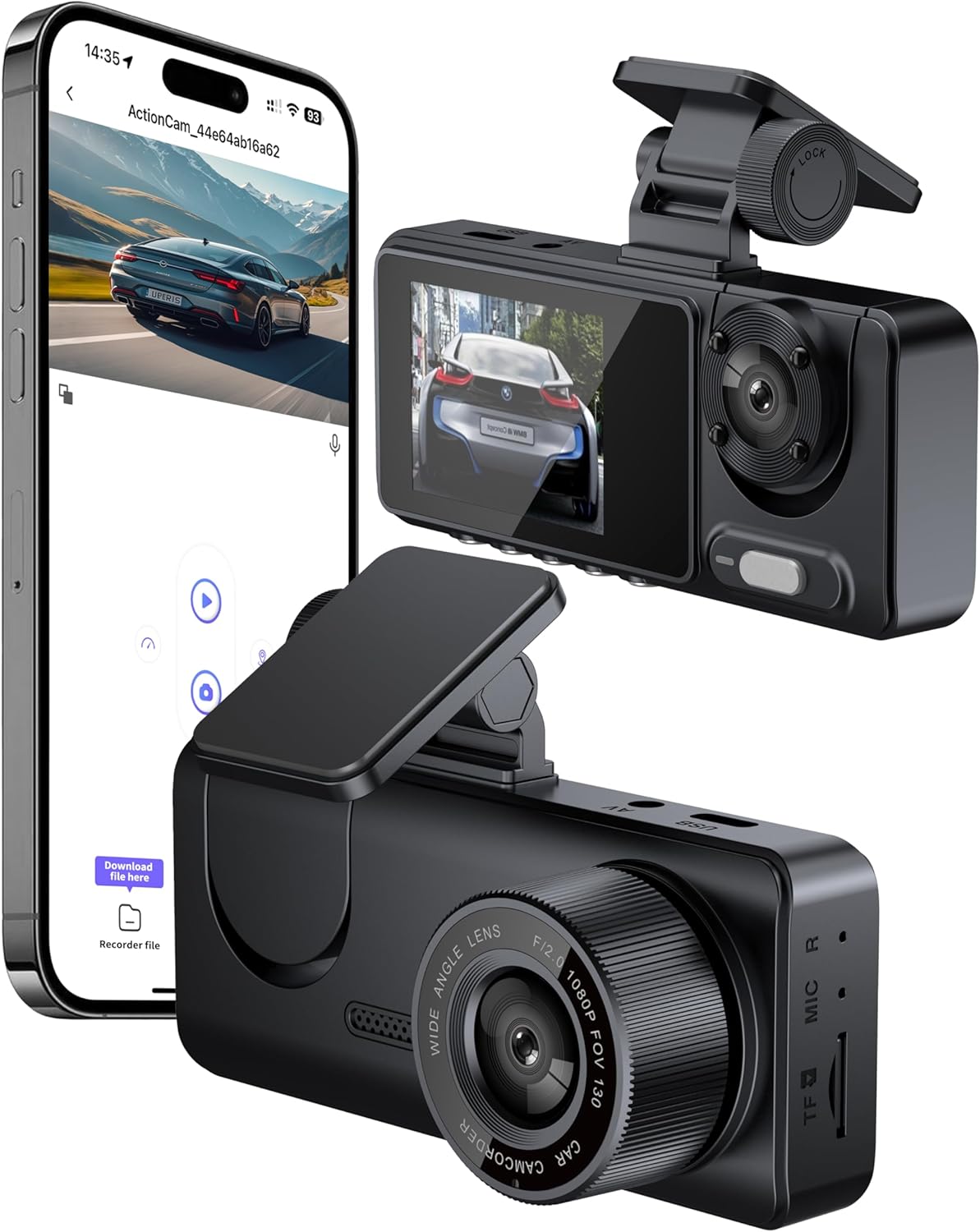Dual Channel Dash Cam with G-Sensor & Parking Mode – Front + Rear Recording for Cars UAE