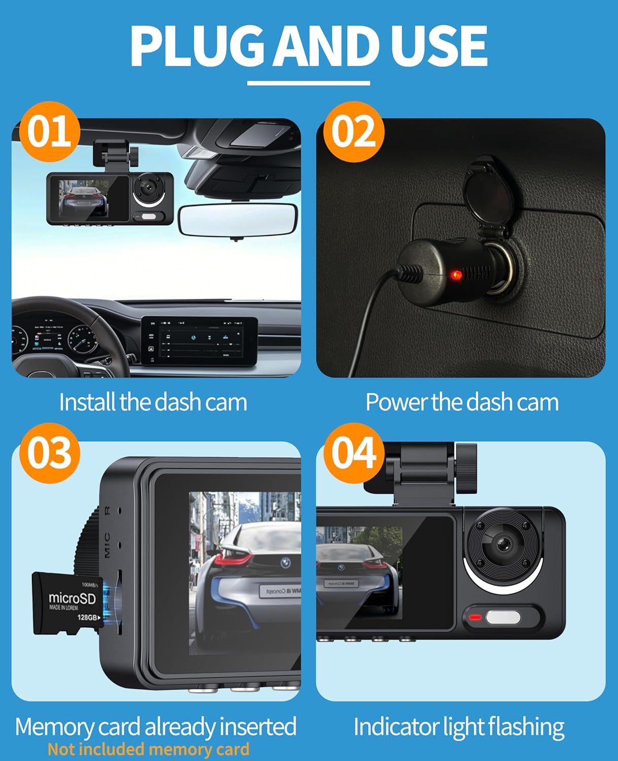 Dual Channel Dash Cam with G-Sensor & Parking Mode – Front + Rear Recording for Cars UAE
