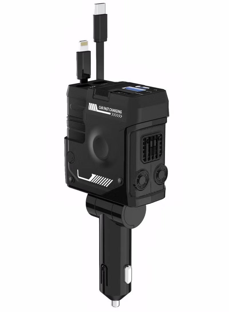 OALE 4-in-1 Retractable Car Charger – Dual Retractable Cables + Dual USB / USB-C PD Ports with LED Voltage Display | Fast Charging Adapter | Free Delivery UAE
