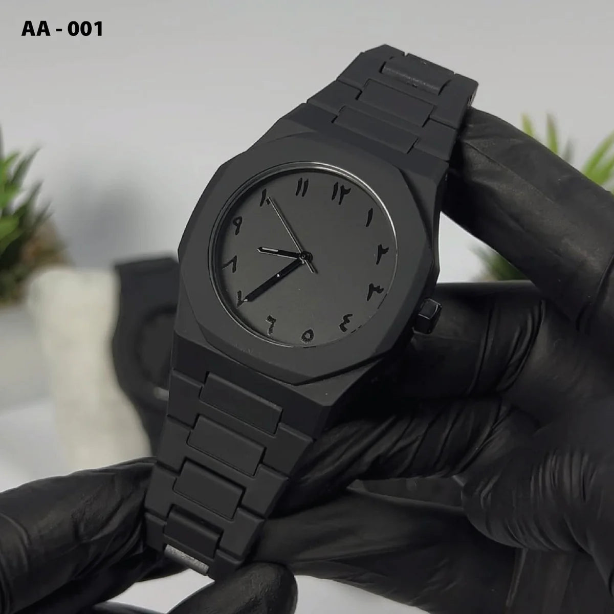 Aura Men’s Analog Watch with Arabic Numerals – 2-Piece Combo (Matte Black) | Free Delivery UAE | COD