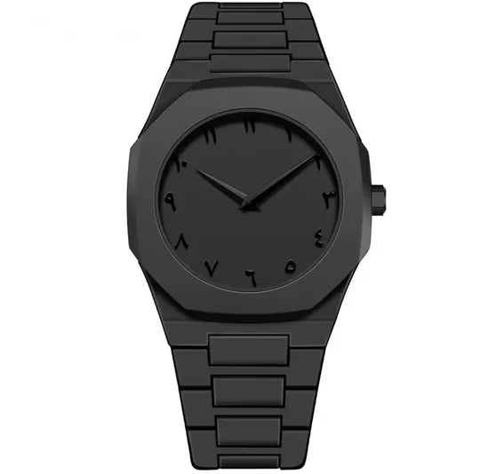 Aura Men’s Analog Watch with Arabic Numerals – 2-Piece Combo (Matte Black) | Free Delivery UAE | COD